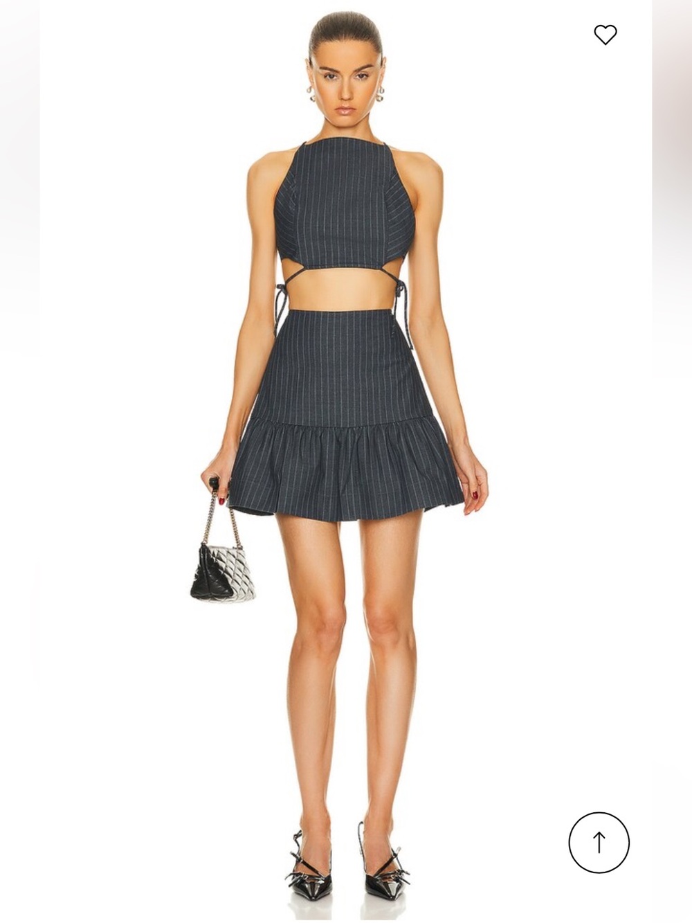 NWT GANNI Revolve STRETCH STRIPE STRING TOP - GRAY PINSTRIPE & FLOUNCE SKIRT M/L